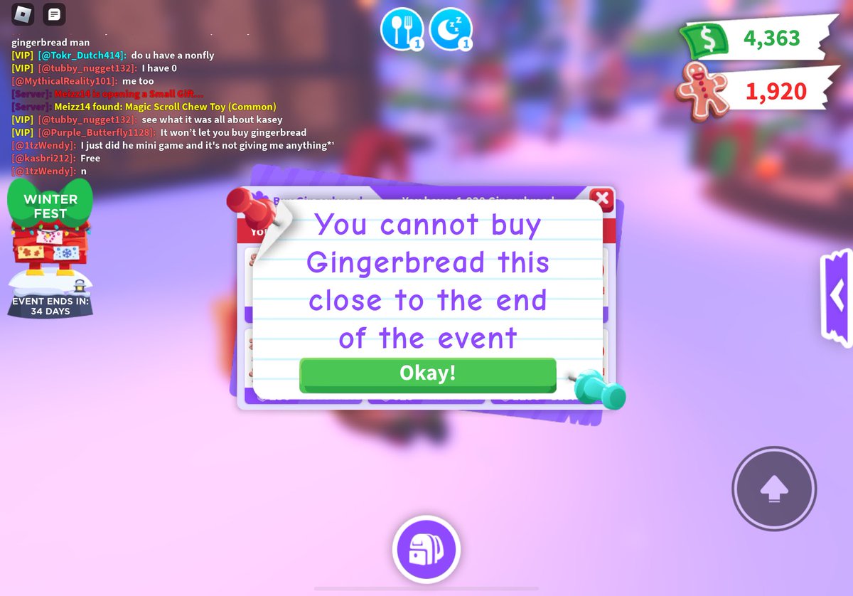vbartko27's tweet photo. @PlayAdoptMe Why can’t you purchase gingerbread…is this a glitch???!!!??!!? https://t.co/JqK3RhhVf4