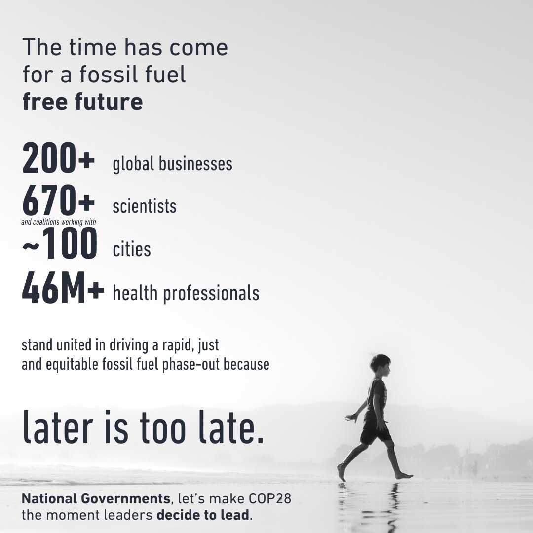 cisl_cambridge's tweet image. #LaterIsTooLate. #COP28 must be the moment we decide to course-correct the delivery of the Paris Agreement. We're proud to stand with 200+ businesses, 670+ scientists, ~100 cities and 46m+ health professionals for a just and equitable phase-out of fossil fuels. #CISLCOP28