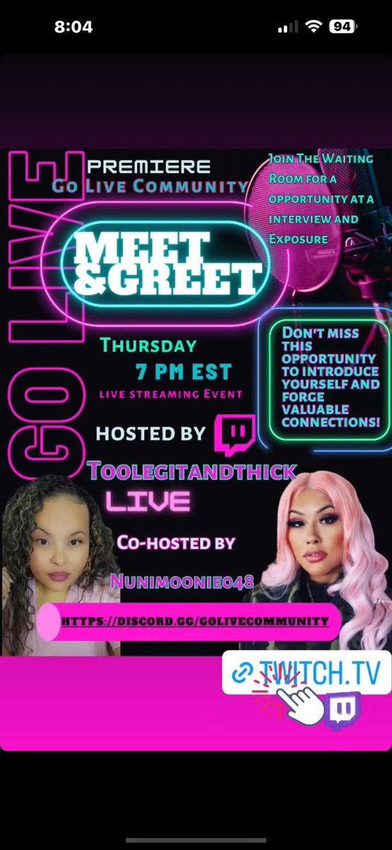 Crackkhillz's tweet image. Tonight the @GoLiveCommunity presents a special event featuring @Nunimoonie048 and @TooLegitNThick make sure you pull up !