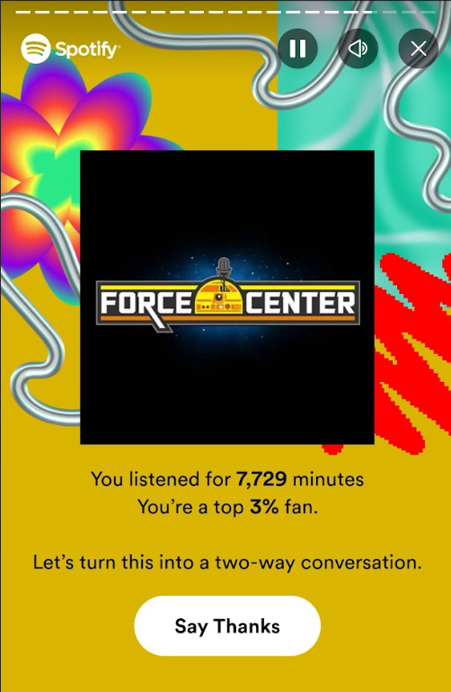 MadMatski's tweet photo. @ForceCenterPod, keep up the good work!

7,729 minutes on Spotify, and I've tried to make sure I hit the same on YouTube too!

#StarWars https://t.co/QwO9TDDcSb