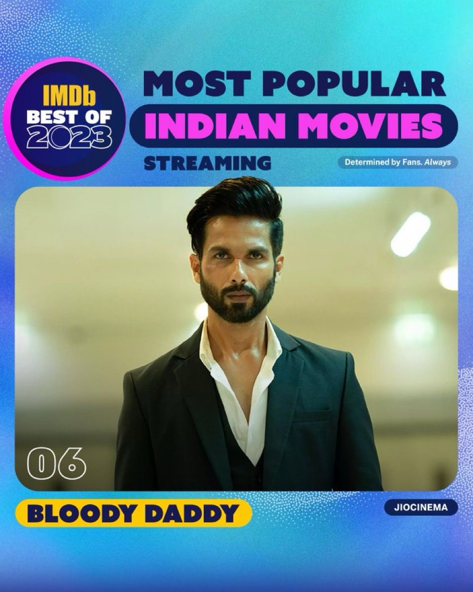 2023 : The Year of Shahid Kapoor 🫶🏻❤

#Farzi : Number 1 Show of the year. 🔥
#BloodyDaddy : Number 6 amongst most popular movies of the year. 🔥

#IMDb #Bestof2023 #ShahidKapoor