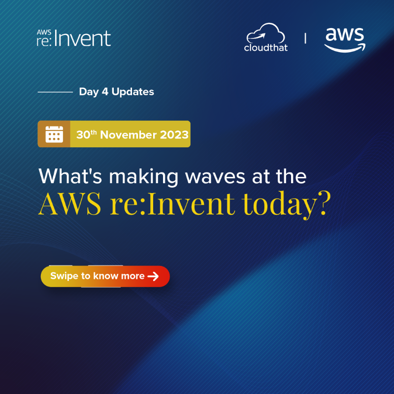 cloudthat's tweet photo. Exciting Day 4 at @awscloud re:Invent! From an enlightening keynote with @Werner to compelling Innovation Talks, we're bringing you the latest insights. Stay tuned for live updates!
@adamse 
#aws #awsreinvent2023 #reinvent #machinelearning #awsprogramming #lasvegas #replay