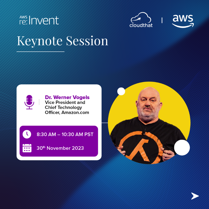 cloudthat's tweet photo. Exciting Day 4 at @awscloud re:Invent! From an enlightening keynote with @Werner to compelling Innovation Talks, we're bringing you the latest insights. Stay tuned for live updates!
@adamse 
#aws #awsreinvent2023 #reinvent #machinelearning #awsprogramming #lasvegas #replay