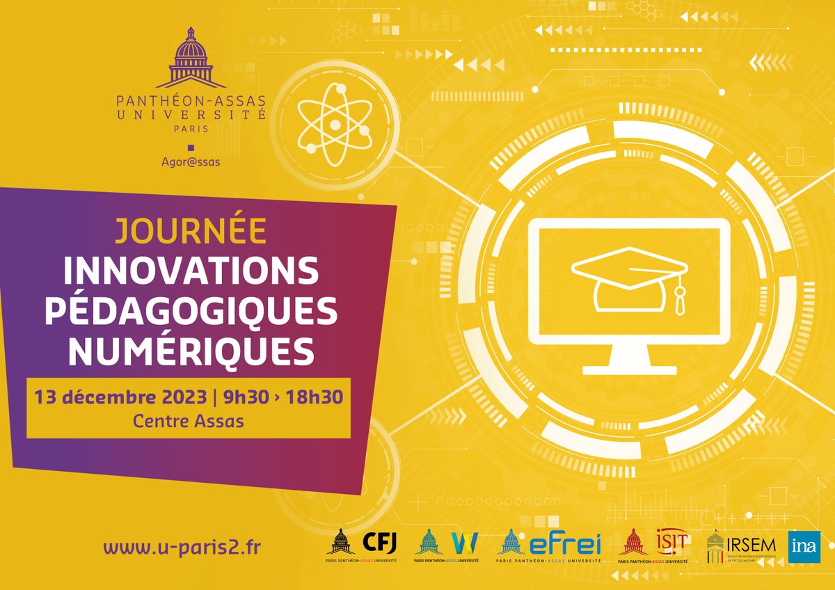 AssasUniversite's tweet photo. #Savethedate 1ère Journée des innovations pédagogiques numériques ! @AssasUniversite  organise 1 journée dédiée aux enjeux juridiques d' #elearning  &amp; aux défis posés par les outils numériques #AssasUniv #numerique  #Intelligenceartificielle https://t.co/uE3MMOE0U8 https://t.co/7zuO39uCez