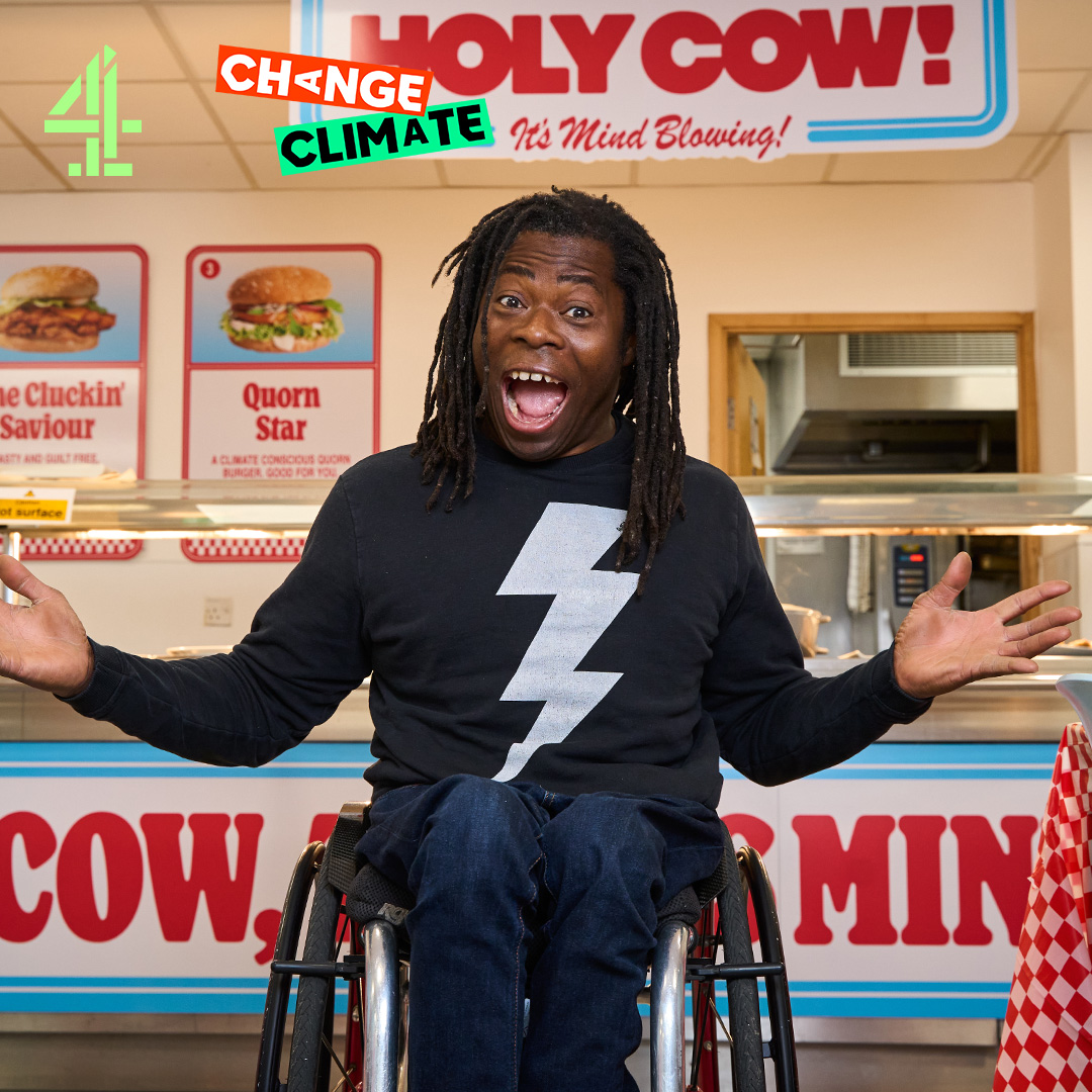 .@AdeAdepitan takes a disruptive look at the impact of our diet on climate change and asks... does eating chicken instead of beef reduce our impact on the climate? Watch The Big British Beef Battle live tonight at 8pm or stream on Channel 4. #ChangeClimate