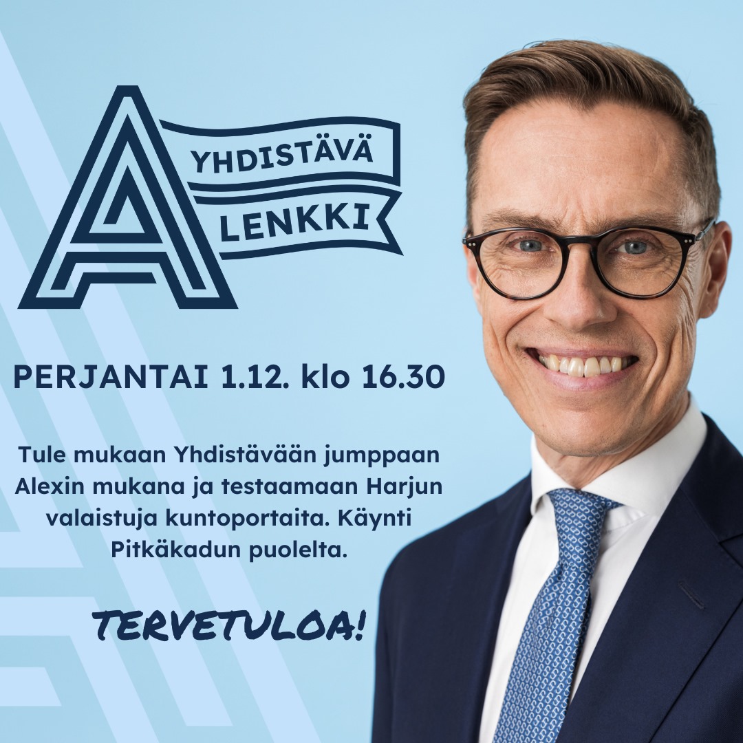 kskokoomus's tweet photo. ⏰ Klo 16.30–17.30 Yhdistävä jumppa Alexin kanssa Harjun kuntoportailla. Mukana myös Euroopan mestari, estejuoksija Topi Raitanen. Käynti Pitkäkadun puolelta.

Jumpan vetäjänä Anu Vainio Jyväskylän Pilates Studiolta. https://t.co/I1OeqJCieI