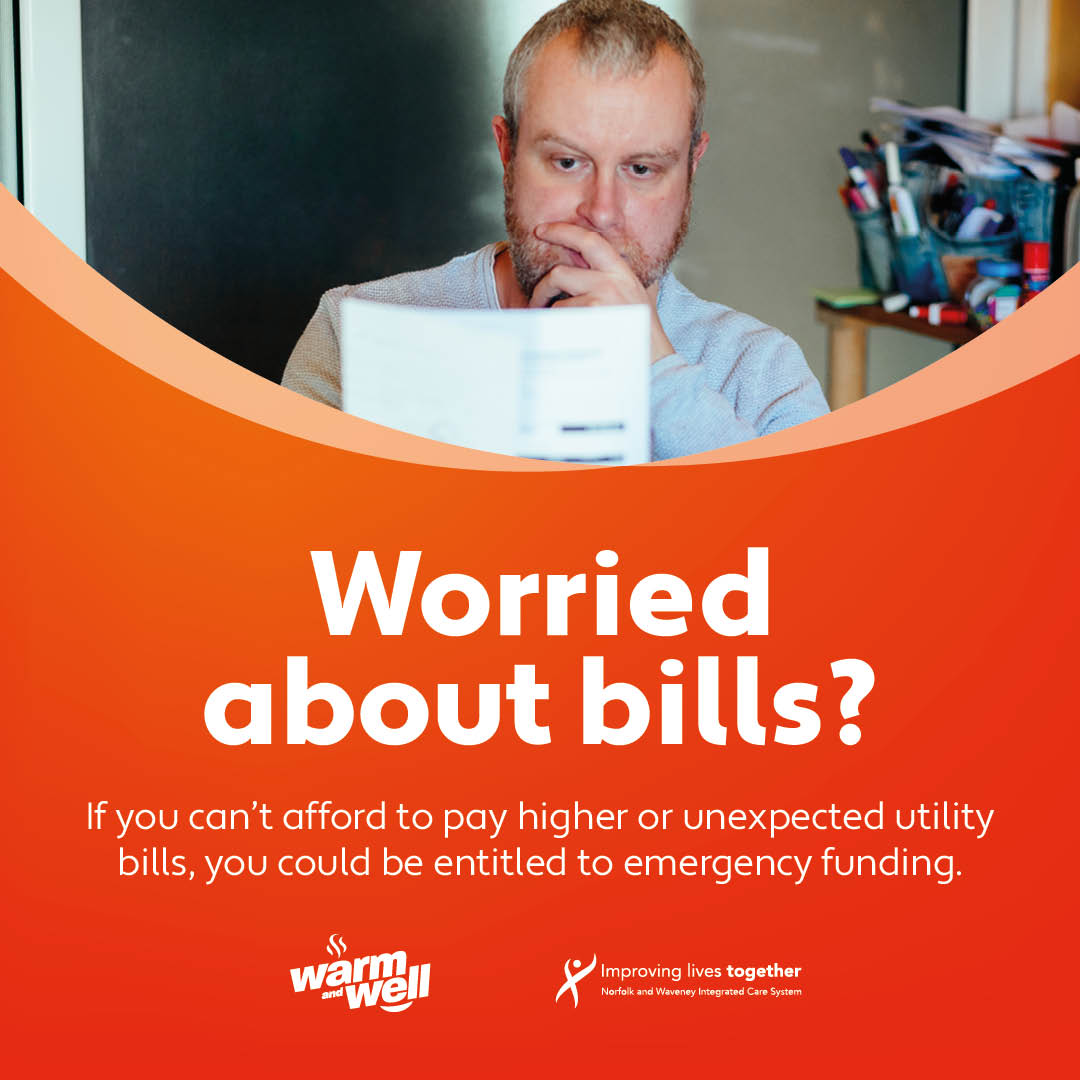 Worried about bills? If you can't afford to pay higher or unexpected utility bills, you could be entitled to emergency funding. For free debt advice this winter go to norfok.gov.uk/wintersupport