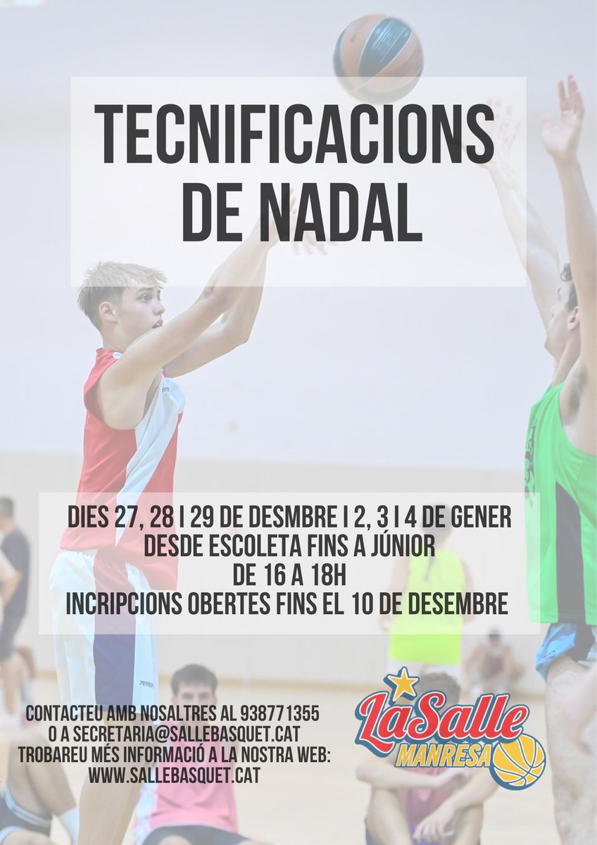 basquetsalle's tweet photo. 🔴⚪️TECNIFICACIONS DE NADAL

🏀🎅🏼AQUESTES FESTES NO ET QUEDIS A CASA!!!

📆 27, 28 i 29 de desembre i 2, 3 i 4 de gener
⛹🏼‍♂️ Jugadors/es des d’Escoleta fins a Júnior
🕐 16-18h
‼️ Inscripcions obertes fins el 10 de desembre

🔛💪🏼Trobareu més informació a la nostra web!!! #somsalle https://t.co/NMGGIncgHi