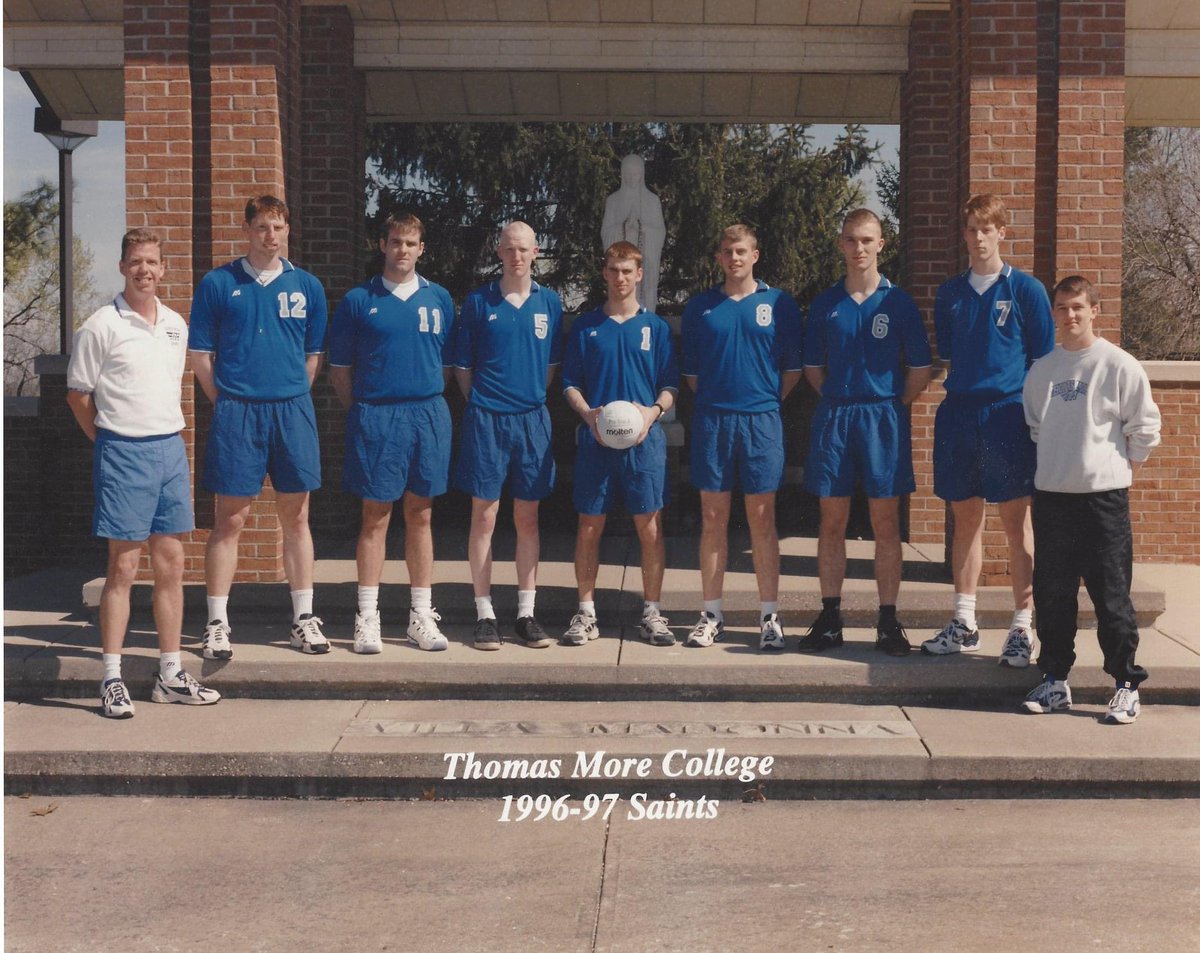 Saints_MVB's tweet photo. A little #TBT action! Thomas More had a MVB team for 3 years (1995, ‘96 & ‘97) which competed in the @MIVAVolleyball conference!
#TMUMVB #theBrotherhood #TMCbecameTMU https://t.co/hvvHLBFfIF