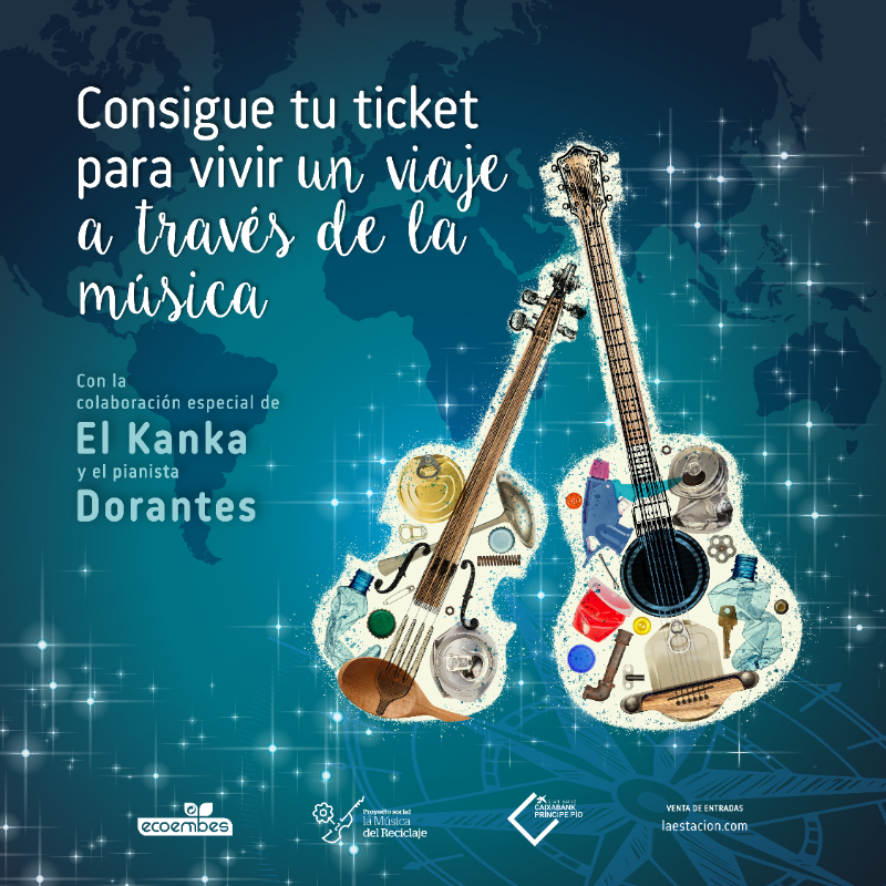 ecoembes's tweet photo. ¡Esta Navidad vuelve #LaMúsicadelReciclaje🎶! 
Un concierto solidario en el que música y reciclaje se unen en una experiencia única 💫 

📆 27 de diciembre, 19:30 en @laestacionppio  
🎁 Con la participación de @El_Kanka y @dorantes_musico
🎫 Consigue aquí tus entradas: