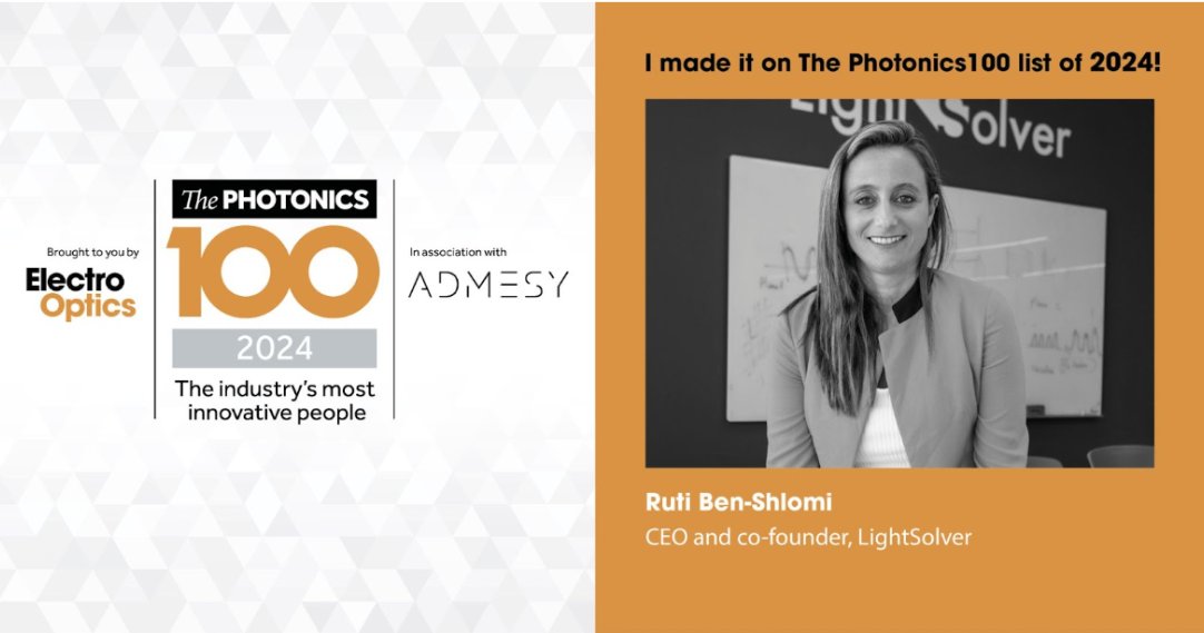 Congratulations to our CEO Ruti Ben Shlomi, who was announced as an honoree for @electrooptics’ Photonics100 2024 list! The Photonics100 celebrates the brightest minds and innovators in the world of #photonics. View the honoree list: bit.ly/3RJrvPZ #innovation #physics