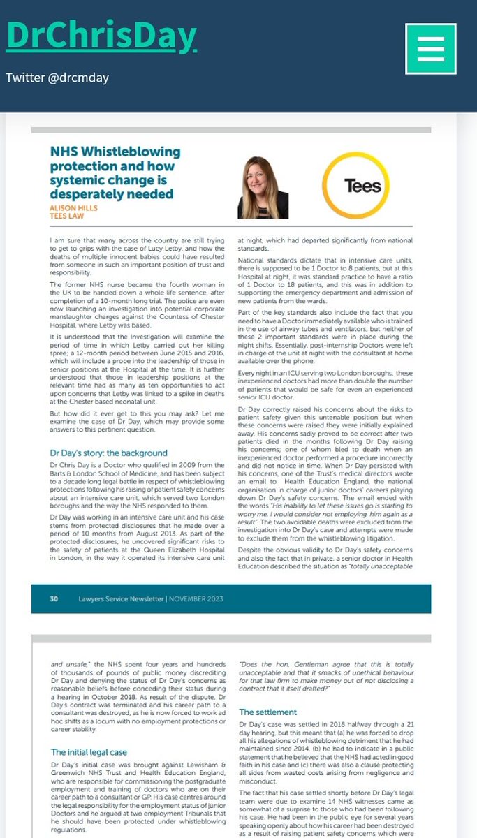 @MartynPitman @DrRaviJ Very grateful to Medical negligence lawyer @ahillslegal for setting out the facts of my whistleblowing case in this @AvMA_CEO newsletter After 10 years and a million pounds of public money why hasn't an employment tribunal managed this basic step? drchrisday.co.uk/action-against…