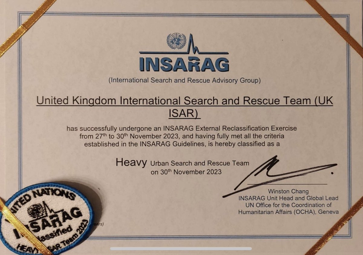 Wow! What an experience with <a href="/UK_ISAR_TEAM/">UK ISAR</a> in Switzerland. An amazing result as we passed the INSARAG  reclassification with one of, if not the, highest team scores in the world! So proud to be part of this team 🐕🧑‍🚒 what a week! Always training to be better <a href="/WestMidsFire/">West Midlands Fire Service</a> #weare