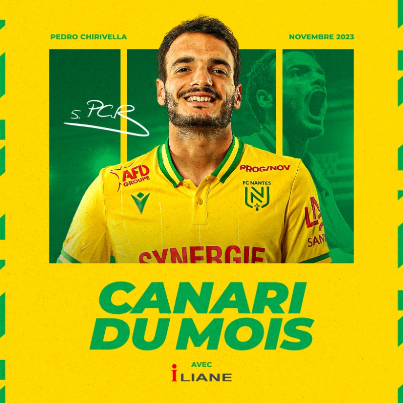 FCNantes's tweet photo. Canari du mois de Novembre by @ILIANE_INFO 🇪🇸

Avec 44.45% de vos voix 📉

¡Felicidades @pedrochb97 !
