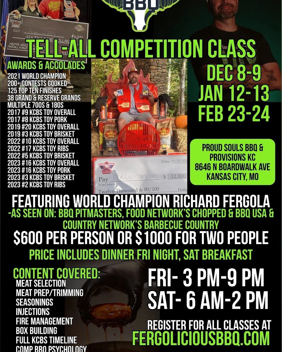 Dec class is only a couple of weeks away! 

January class is same weekend as the @kcbbqsociety banquet! 

Get your seats at fergoliciousbbq.com 

#fergdoinfergthings #fergoliciousbbqworldwide #richardfergolabarbecue #richardfergolabbq #rfbbq