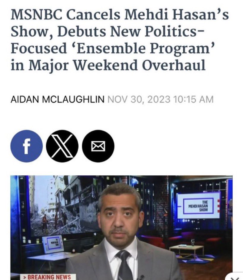 JUST IN: 

I officially got <a href="/mehdirhasan/">Mehdi Hasan</a>’s show on <a href="/MSNBC/">MSNBC</a> canceled.

Feels really good too since he’s been harassing me for years. 

Shortly after my video about him (see below) went viral, in which I exposed his terrorist associations and derogatory comments about Jews and