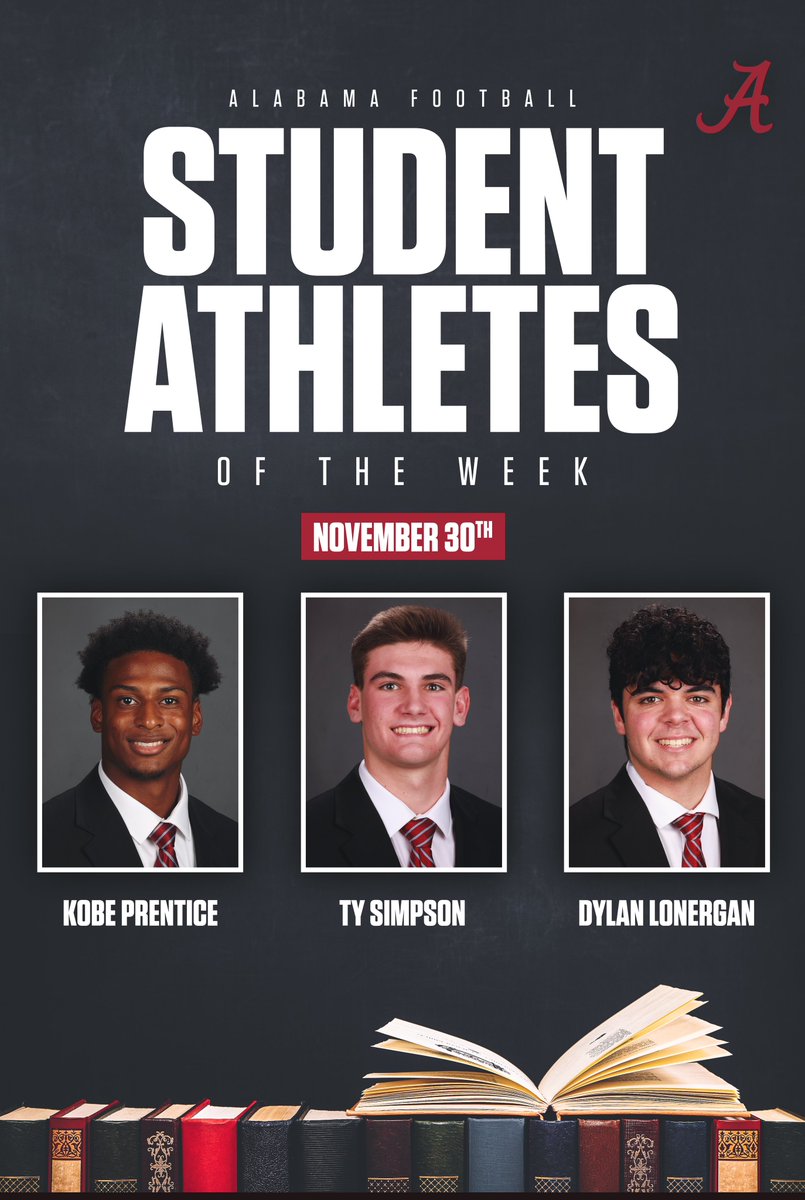 Student-Athletes of the Week! 📚🎓

<a href="/showtime1kp/">Kobe Prentice</a> 
<a href="/ty_simpson06/">Ty Simpson</a> 
<a href="/_dylanlonergan/">Dylan Lonergan</a> 

#RollTide
