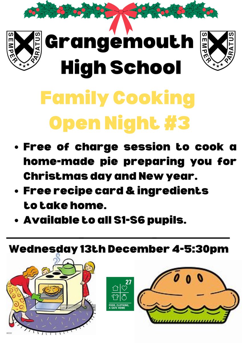 Family Cooking Open Night #3 @GrangemouthHS 👩🏽‍🍳👨‍👩‍👧‍👦🏡👨🏼‍🍳 Another fantastic opportunity to cook a meal as a family and be provided with ingredients to cook a pie at home for Christmas dinner🥧🥩🍗🎄 Sign up using this link: forms.office.com/e/jBdZW4YPvW @GHS_PEGHS_PE @LighthouseGhs