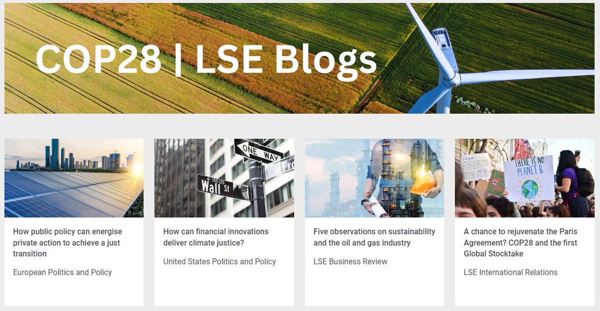 With #COP28 having begun today in Dubai, UAE; we want to bring your attention to LSE Blogs where you can find a spotlight on #sustainability #climate topics from LSE researchers in the coming weeks: blogs.lse.ac.uk