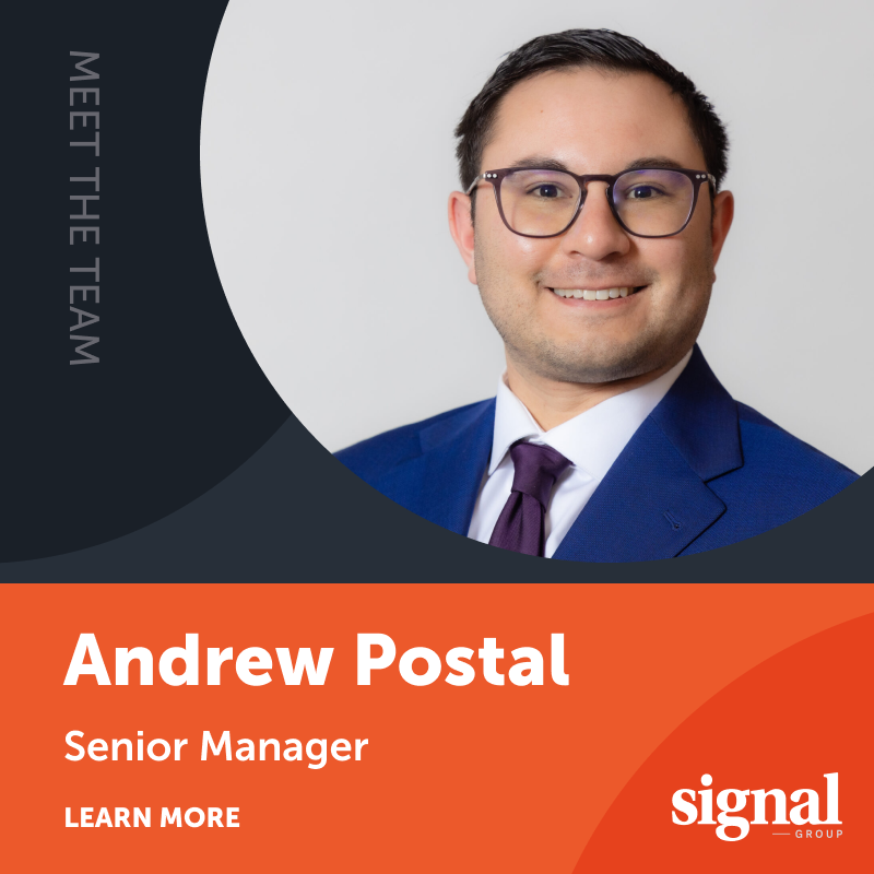 signalgroupdc's tweet photo. At Signal, Senior Manager Andrew Postal utilizes his expertise in clean energy and environmental policy to help lift up his client’s voices and tell their stories. Read more in his #SignalSpotlight here: