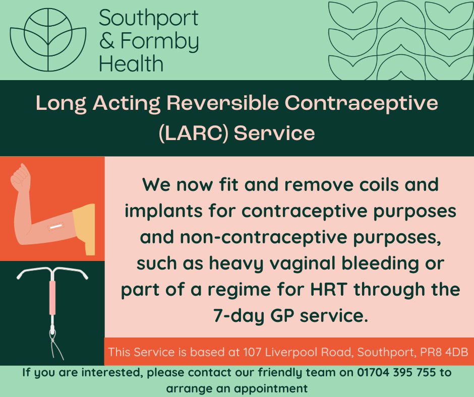 Great news! We now fit and remove coils and implants for contraceptive purposes and non-contraceptive purposes. Please contact our friendly team on 01704 395 755 to arrange an appointment. #Southport #Formby #NHS #PrimaryCare #Healthcare