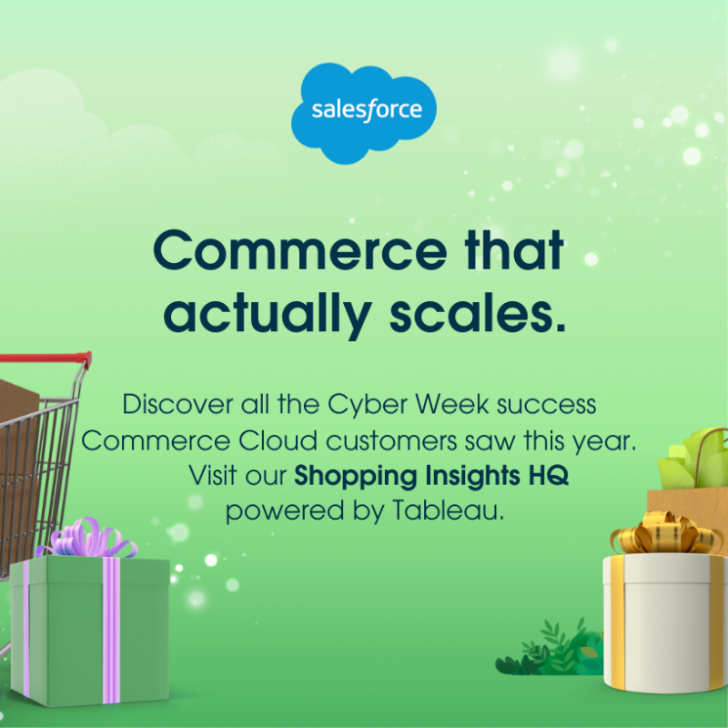 CommerceCloud's tweet photo. That's a wrap on #CyberWeek 2023! Our top Commerce Cloud hits:
1️⃣ 50M online orders
2️⃣ 100% digital uptime
3️⃣ $51B AI-powered sales
Congrats #CommerceCrew! 👏
Discover more #HolidayFlashStats at our Shopping Insights HQ: https://t.co/HB4FRQes5E