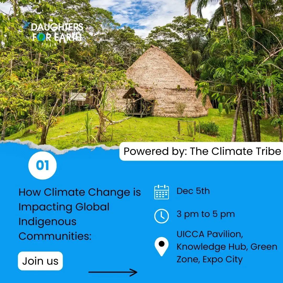 Daughters4Earth's tweet photo. Join our Co-founder @ZainabSalbi at #COP28 for plenary discussions on:

1️⃣ ‘𝐇𝐨𝐰 𝐂𝐥𝐢𝐦𝐚𝐭𝐞 𝐂𝐡𝐚𝐧𝐠𝐞 𝐢𝐬 𝐈𝐦𝐩𝐚𝐜𝐭𝐢𝐧𝐠 𝐆𝐥𝐨𝐛𝐚𝐥 𝐈𝐧𝐝𝐢𝐠𝐞𝐧𝐨𝐮𝐬 𝐂𝐨𝐦𝐦𝐮𝐧𝐢𝐭𝐢𝐞𝐬,’ powered by ‘The Climate Tribe and 
#Daughters4Earth #TheHummingbirdEffect https://t.co/qQ22z7i5rv