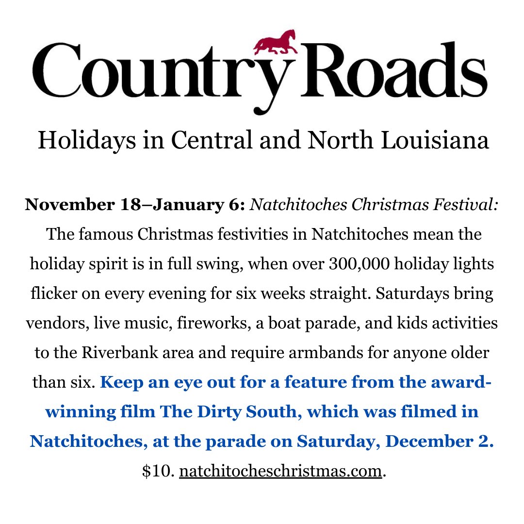 vpindie's tweet image. We are so thrilled to be attending the incredible #Natchitoches Christmas Festival this year with #TheDirtySouth! 

This time last year, we were wrapping filming in Natchitoches, LA and we are so excited to celebrate #ChristmasFestival with you all this year at the parade Dec. 2!