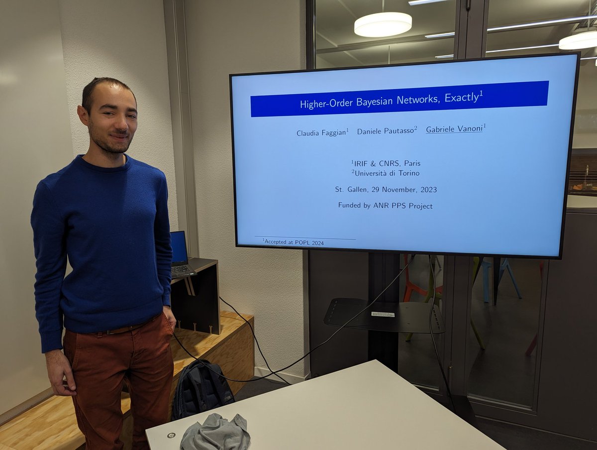 guidosalva's tweet image. A short preview of POPL, in St.Gallen today: Gabriele Vanoni presents his work on Bayesian Networks (exactly!) #probabilisticprogramming