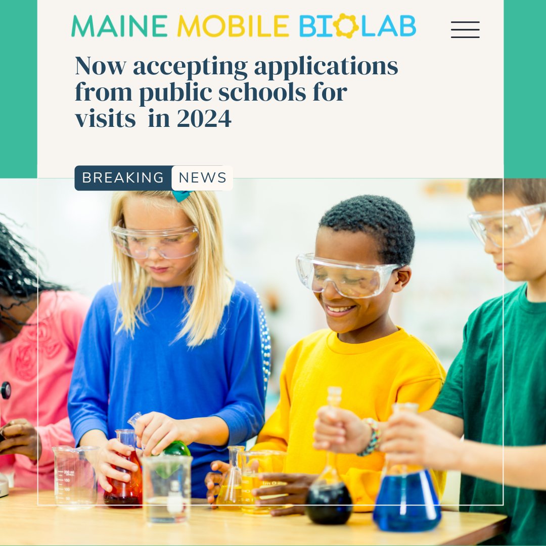Bring state-of-the-art bioscience experiences to your 5-8 grade classrooms in 2024! Learn more about the NEW Maine Mobile BIOLAB and apply for a visit at your school. The simple application is open until Dec. 21! mainemobilebiolab.org