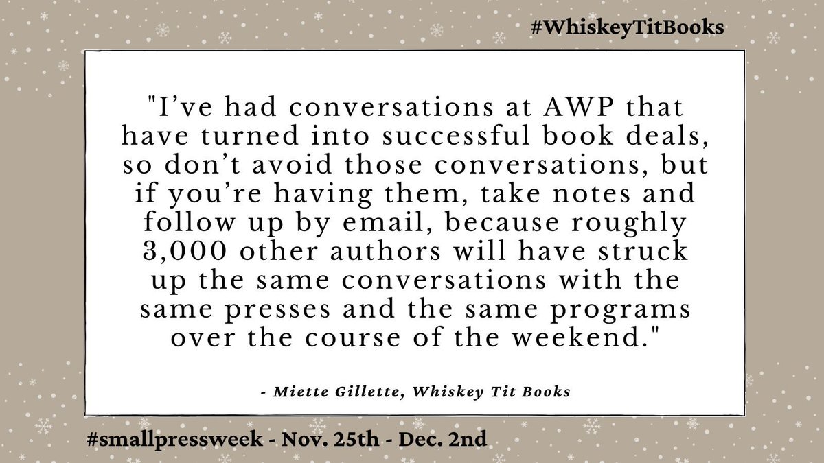 SmallPressWeek's tweet photo. If #AWP24 will be your first ever time at AWP, listen up, cause @WhiskeyTitBooks has some important advice for you. #SPWeek23 #WhiskeyTitBooks #smallpressweek https://t.co/uwwH967bFq