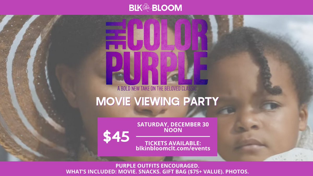 blkinbloomclt's tweet photo. 👭 'The Color Purple' is here to remind us of the power of sisterhood! 

🤗 Grab your sister-friends &amp; your best purple outfit, and join us for an afternoon to remember. 

 📅 Cop your tickets NOW! 💜

#BLKinBloom #purplelove #TheColorPurple #ToDoInCLT #ToDolnCharlotte #CharLIT https://t.co/MjJyvyBDzQ