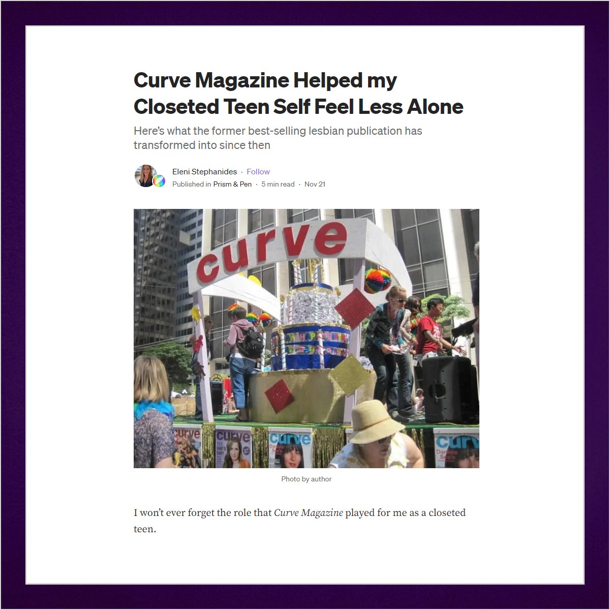 New piece, 'Curve Magazine Helped my Closeted Teen Self Feel Less Alone' 👉 bit.ly/3N87Iq2 Thank you to Eleni Stephanides (@esteph42190) for this fun trip down memory lane ... a good reminder that #RepresentationMatters, always! #CurveMagazine #LesbianVisibility 💜🏳️‍🌈