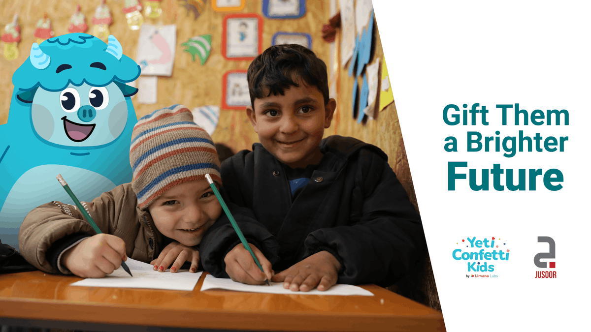 Jusoor is joining forces with Lirvana Labs to raise funds to provide our children with access to their AI-Powered learning app - so those who are going to school, and those who can’t, can make use of this learning tool. Support here: yeticonfettikids.com/support-jusoor…