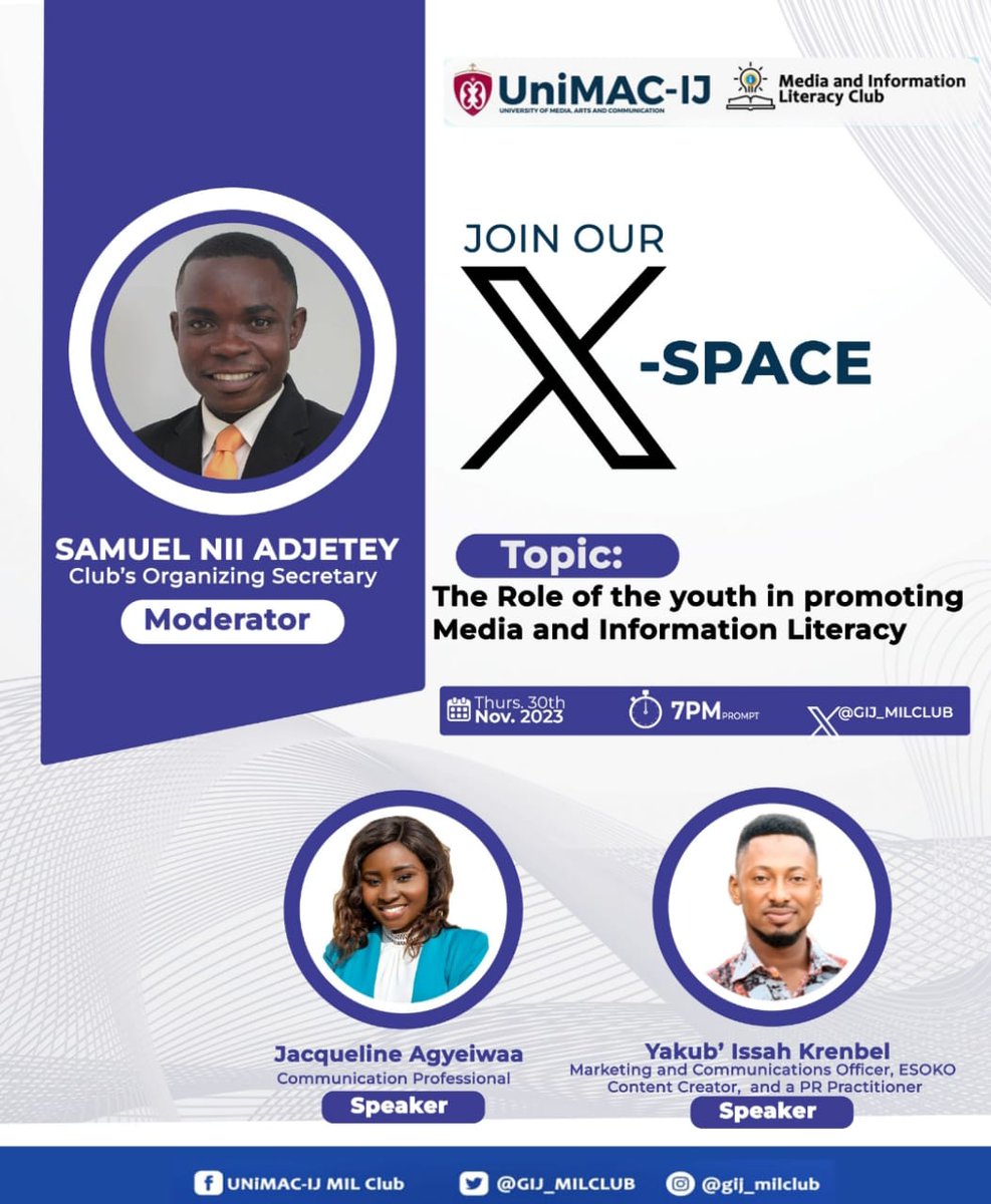 GIJ_MILCLUB's tweet photo. Let's meet tonight at 7pm.
#milclub
#trendingspaces
@unimacij_news
@97Gij
@radiouniverse
@USEmbassyGhana
@MobileWebGhana
@KobbyKyei_
@gyaigyimii
@EdwardAsare
@dw_akademie https://t.co/C8G9mau7It