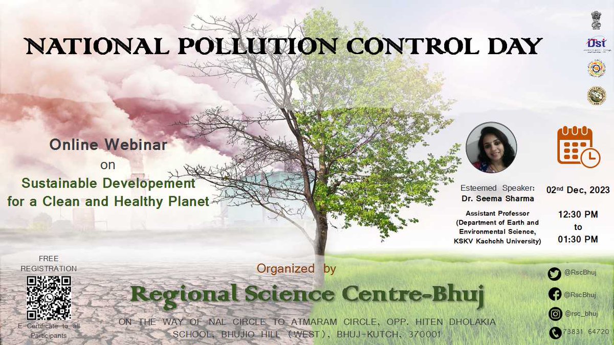 RscBhuj's tweet image. Join us for an enlightening #webinar organized to celebrate National Pollution Control Day. Let&apos;s learn and contribute to a cleaner, healthier #environment together.
#PollutionControlDay
@GujaratTourism 
@monakhandhar