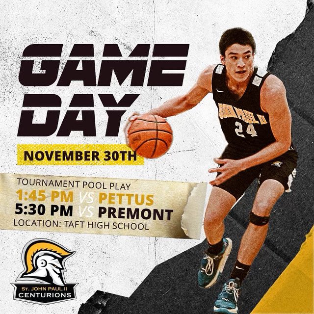 JPII_Basketball's tweet photo. Game Day 🏀 (Greyhound Invitational)

🆚 Pettus Eagles | Premont Cowboys 

📍 Taft High School 
🗓 November 30th
⏰ 1:45pm | 5:30pm https://t.co/fkCosd5Mw6