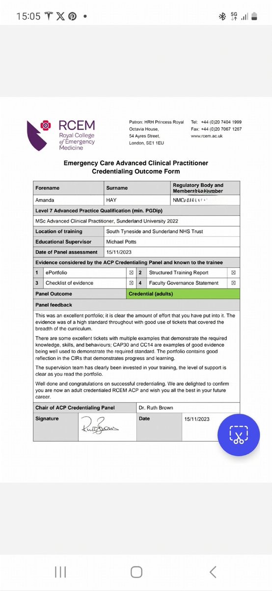 Absolutely over the moon to recieve this result today. Successfully credentialed as and RCEM ACP (Adult). One of the toughest things I've done. #RCEMACP
