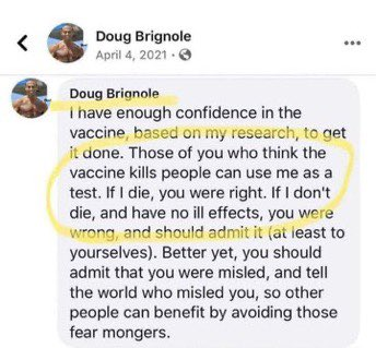 Vision4theBlind's tweet photo. Fitness guru Doug Brignole 'dies suddenly'
Back in 2021 he said:
"Those of you who think the vaccine kills people can use me as a test. If I die, you were right". https://t.co/rSewsVD0Yk
