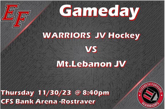 GAMEDAY!!! Warriors JV looks to get back in the win column with a home game vs Mt. Lebo JV tonight at Rostraver. There is a strong rumor that in game music will make its debut at tonights game!! Let's go Warriors!!!!