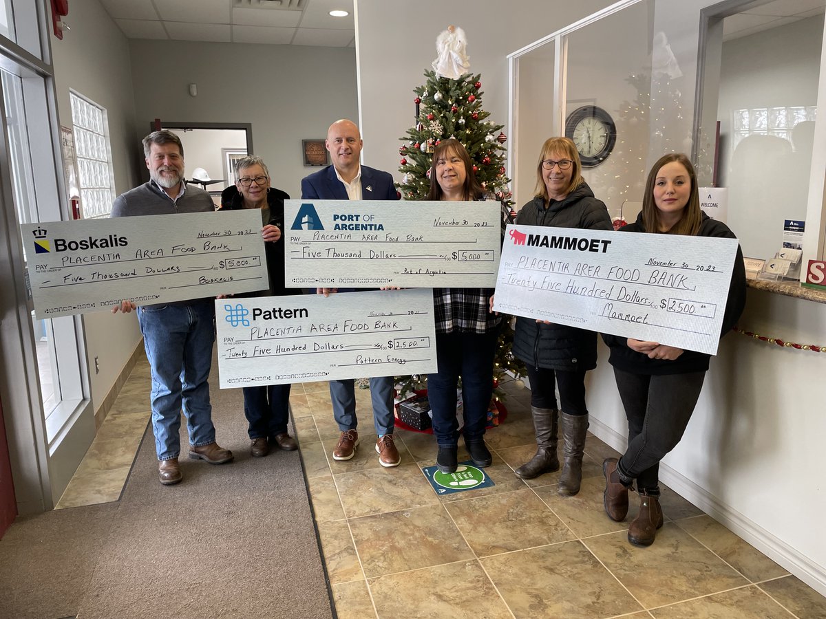 Thank you Boskalis, Mammoet &amp; Pattern Energy for joining with us for a collective donation to the Placentia Area Food Bank for its Christmas hamper drive and restocking of grocery supplies. Well done food bank volunteers for your fine community work all year long!
