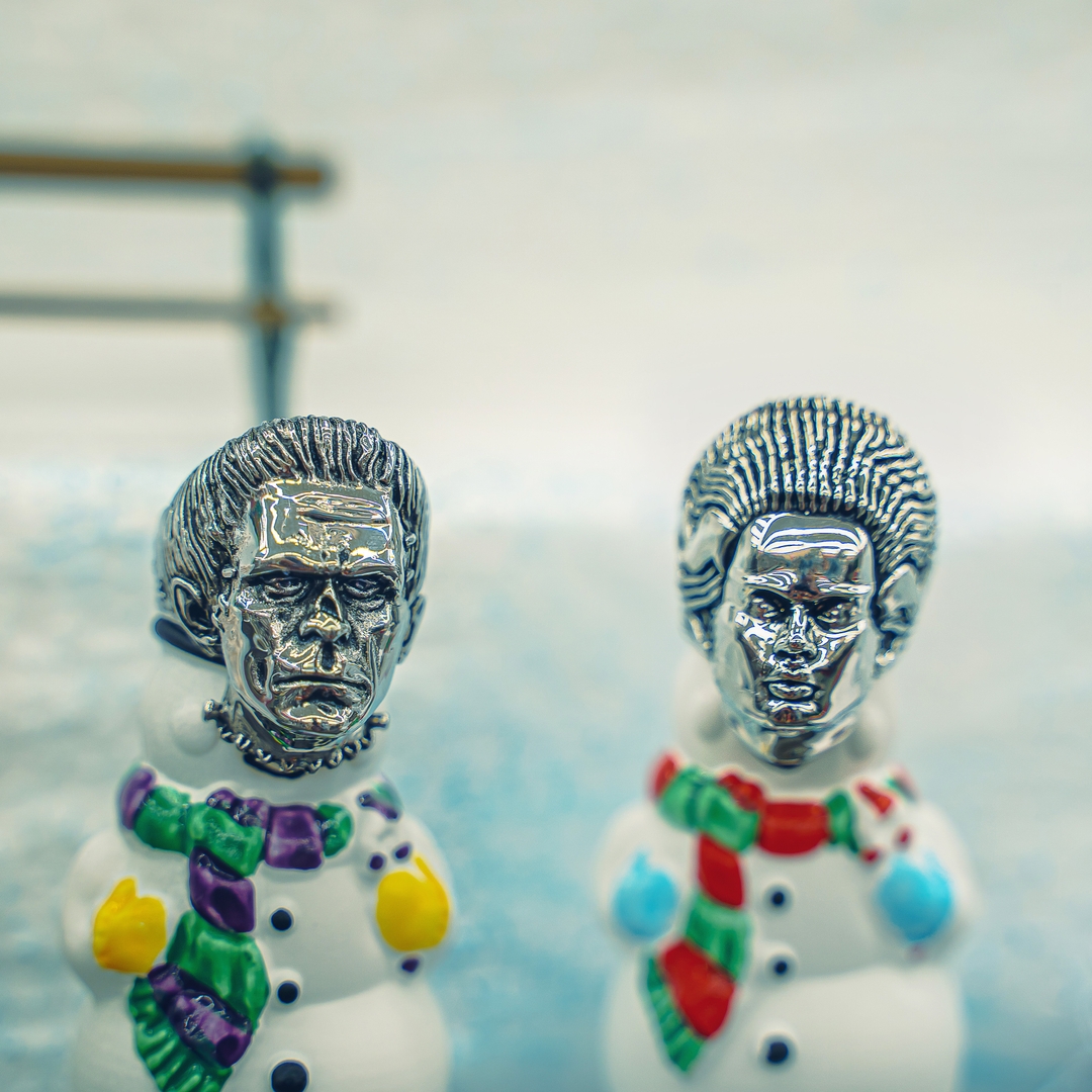 🎄✨ Make this holiday season spooktacular! Gift the "Frankenstein" &amp; "Bride of Frankenstein" rings from Han Cholo. Perfect for those who love a Gothic twist. Shop now for a monstrously stylish Christmas! 🖤💍 #GothicGlam #HolidayUnique 🎁👻