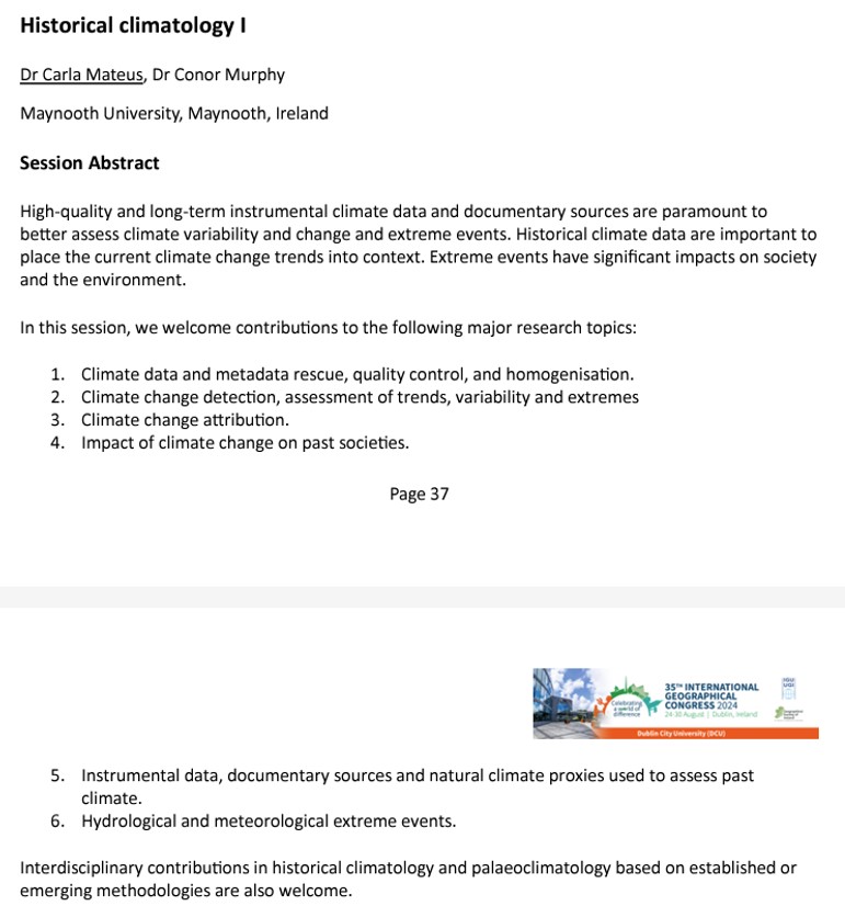 CarlaPMateus's tweet image. Are you working on #historicalclimatology? 

Consider submitting an abstract to our Historical Climatology I session #IGC2024. 

Call for abstracts igc2024dublin.org/call-for-abstr… closes on 12th of January 2024.