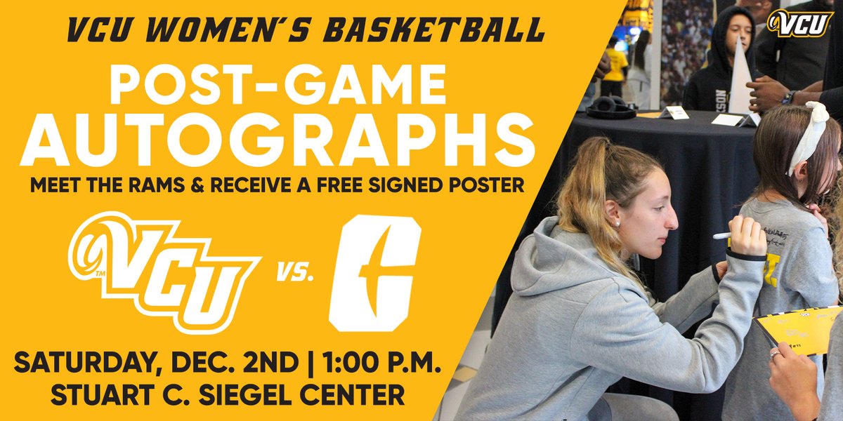 VCU Athletics (@vcuathletics) on Twitter photo Hangout with <a href="/VCUWBB/">VCU Women's Basketball</a> after their game THIS SATURDAY for post-game autographs with the Rams!
Tickets are $5 for a limited time, get yours today 🏀tinyurl.com/p4fp8t25 Hangout with <a href="/VCUWBB/">VCU Women's Basketball</a> after their game THIS SATURDAY for post-game autographs with the Rams!
Tickets are $5 for a limited time, get yours today 🏀tinyurl.com/p4fp8t25