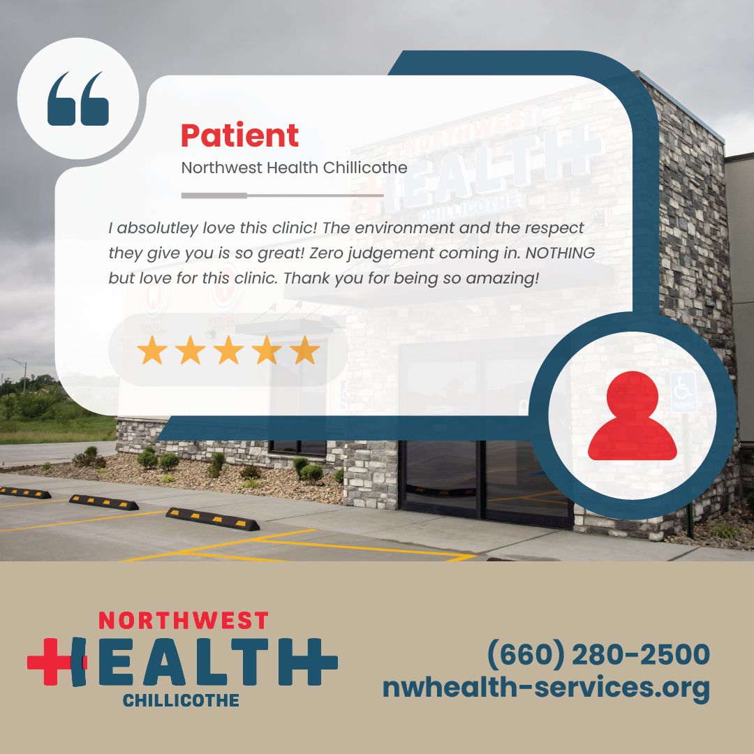 A special THANK YOU to all of our wonderful patients at Northwest Health Chillicothe for sharing kind words about their experience at the clinic. It is our mission and goal to provide the best local, high-quality, healthcare to the Chillicothe community.

#improvinglivestogether