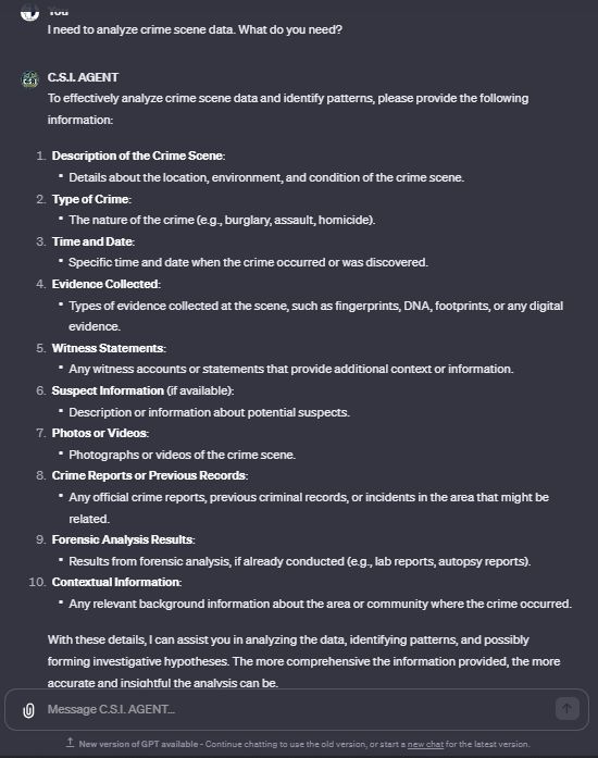 thepromptmaker's tweet image. Upload documents to C.S.I. Agent and let it guide you through complex investigative analyses. Every clue counts! 📄🔬 #DocumentAnalysis #CrimeSolving #GPTStore #GPTs #GPTBuilder #Chatbots #OpenAI #ChatGPT4

buff.ly/49CB3Tk