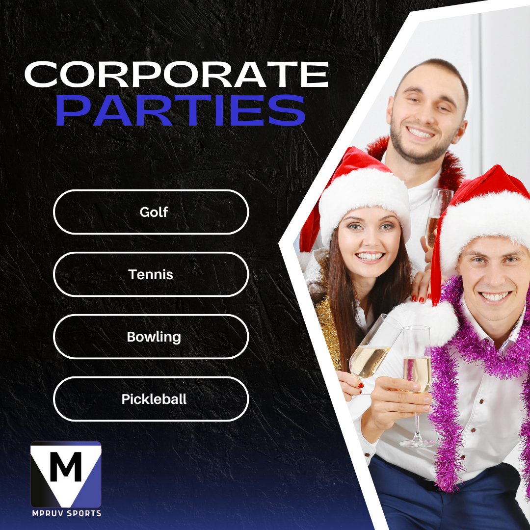 MpruvSports's tweet photo. Forgot to plan your company's holiday party? Let us take care of it for you! MPRUV Sports offers corporate events for pickleball, golf, tennis, and bowling! Contact us to start customizing your team's event. 🎉🏓⛳ #CorporateEvents #party #events #team https://t.co/SoQ452M82b https://t.co/uOjoEjGmxm