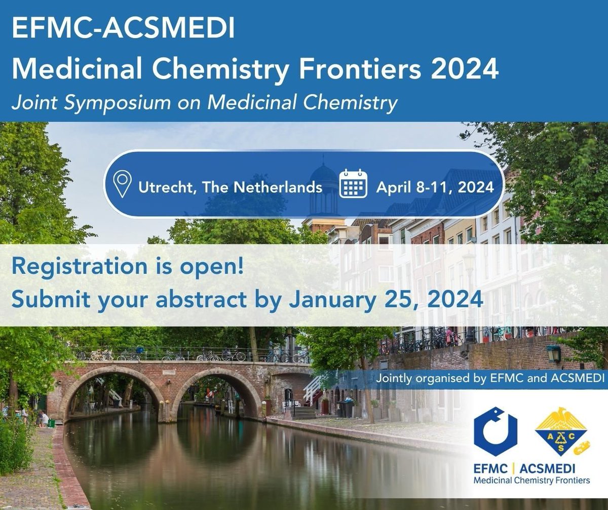 Registration is now open for EFMC-ACSMEDI Medicinal Chemistry Frontiers 2024! 📍 Utrecht, The Netherlands 📅 April 8-11, 2024 🔗 medchemfrontiers.org Join us for a dynamic program, secure your spot today! #MedicinalChemistry #Symposium