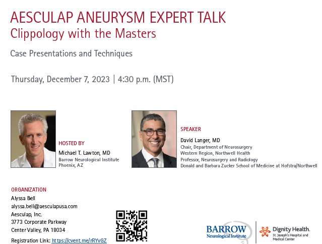 mtlawton's tweet photo. 1 week away from “Clippology with the Masters,” Episode 2. I will be discussing do’s &amp; don’ts of aneurysm surgery with my good friend David Langer. Think Netflix/Lenox Hill meets Barrow BaseCamp. Register now and don’t miss it! (Thursday, DEC7, 6:30pmEST)
https://t.co/Gm3gpCqGwo https://t.co/Uux23ZWVz0