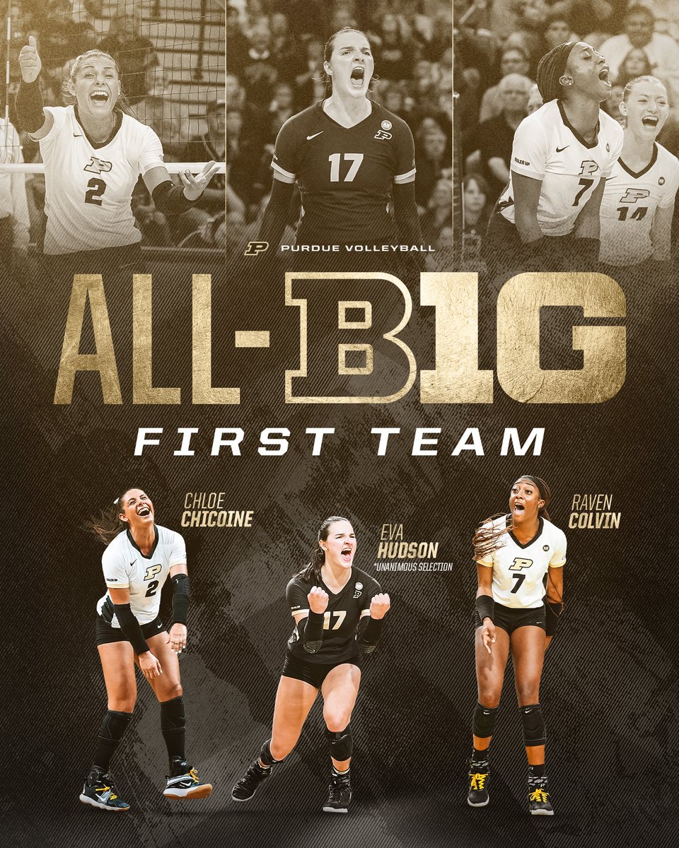 PurdueVB's tweet photo. Straight ballers.

First Team All-Big Ten
🏅 @evahud12 (unanimous)
🏅 @ChicoineChloe 
🏅 @ravencolvin https://t.co/iD521tuNq9